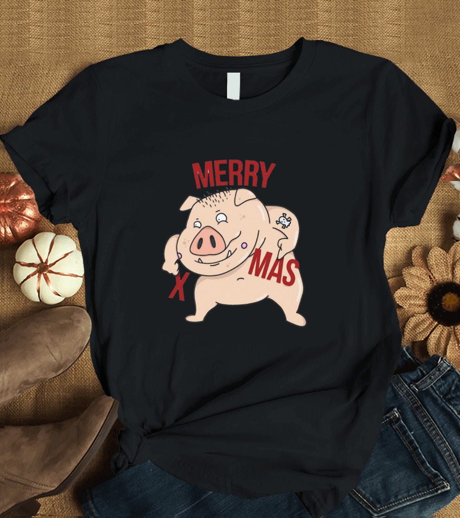 Merry Xmas Pig with Bone Tattoo T-Shirt