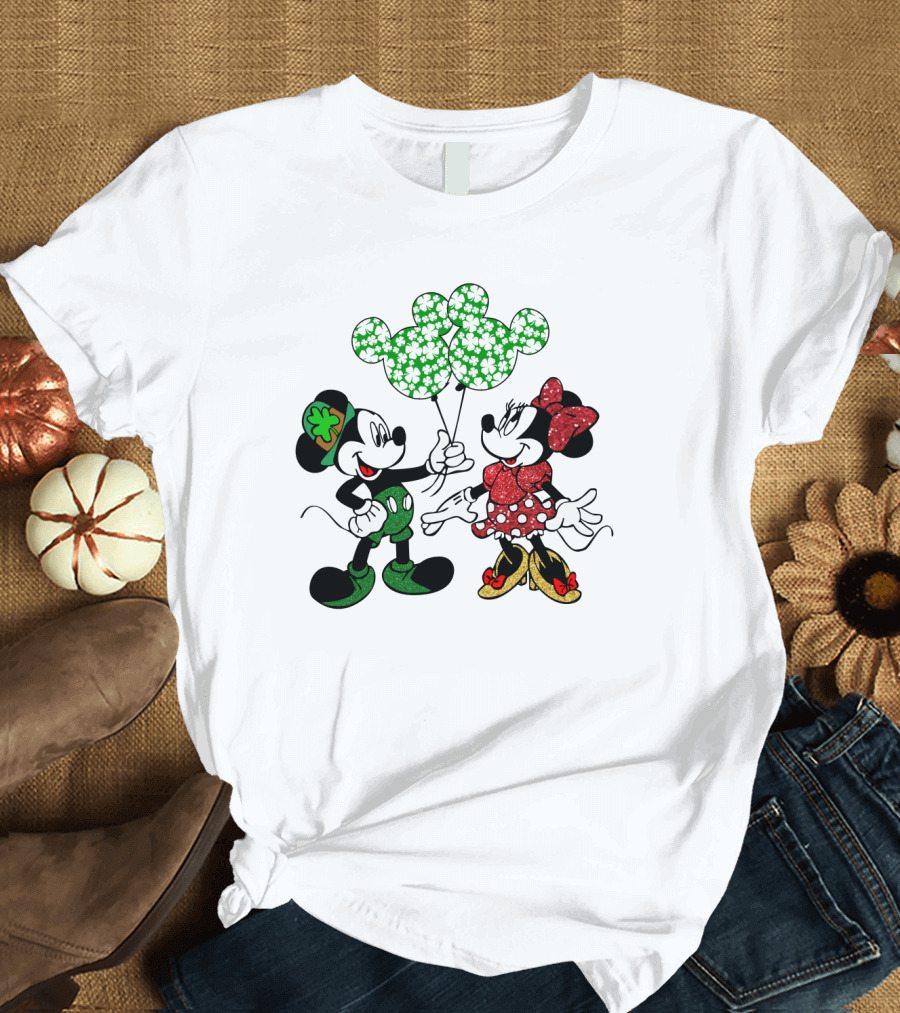 Mickey Mouse Minnie Mouse St. Patrick's Day Shamrock Balloons T-Shirt