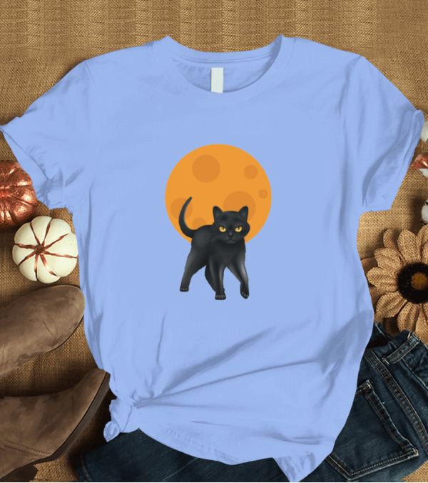 T-Shirt: Scary Halloween Black Cat with Full Moon Backdrop T-Shirt Scary Halloween Black Cat with Full Moon Backdrop T-Shirt
