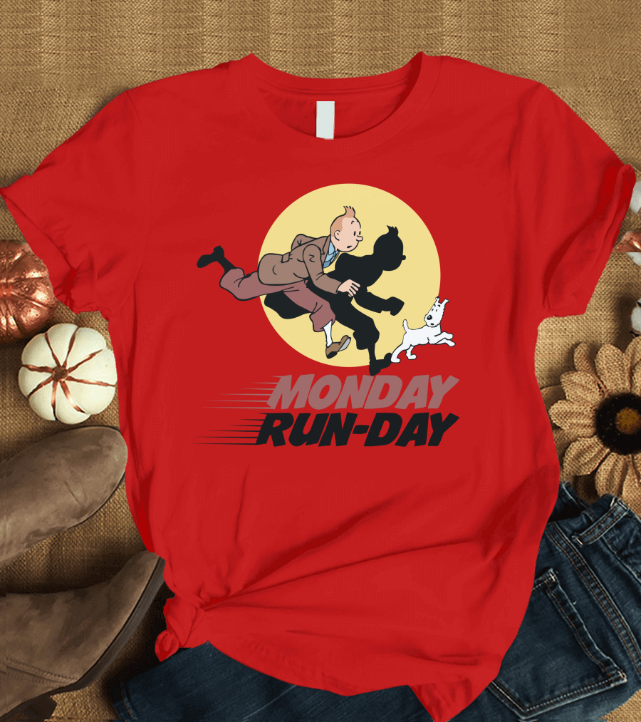 Monday Run Day Tintin and Snowy Chase Adventure T-Shirt