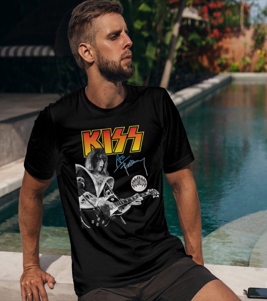 KISS Ace Frehley Signature Electric Guitar Iconic Rock Legend T-Shirt