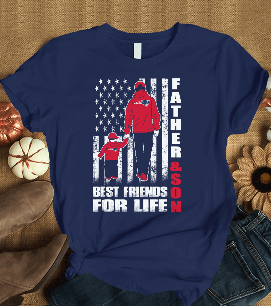 Father and Son Best Friends for Life Patriots American Flag T-Shirt