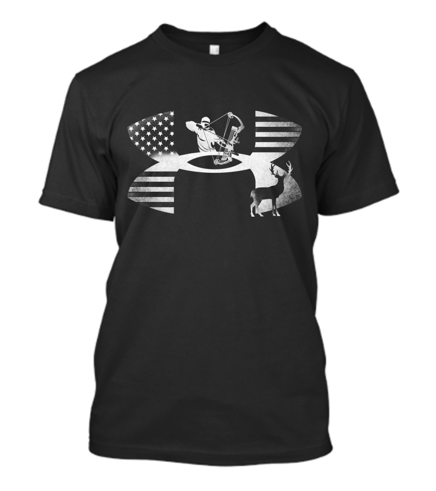 Bowhunting Archer And Deer With American Flag Elements T-Shirt