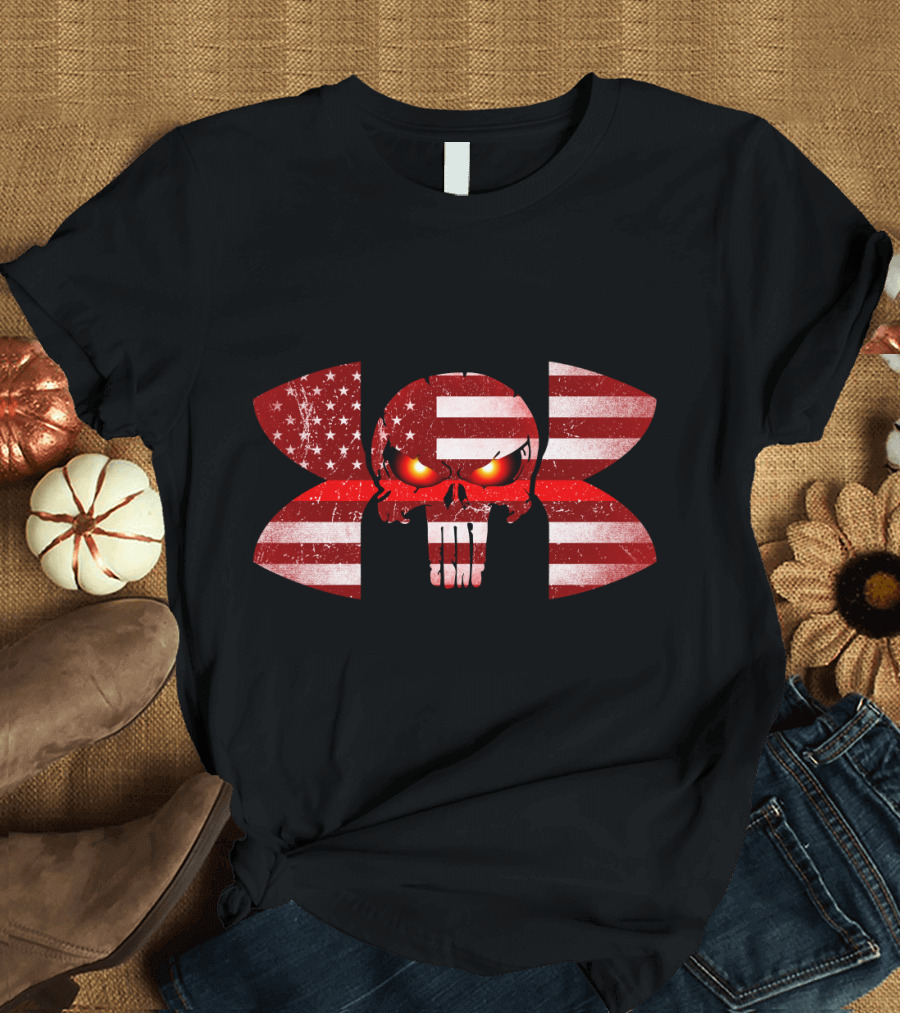 Firefighter Skull American Flag Under Armour Punisher Eyes T-Shirt