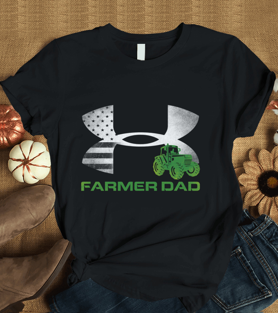 Farmer Dad Tractor American Flag Under Armour T-Shirt