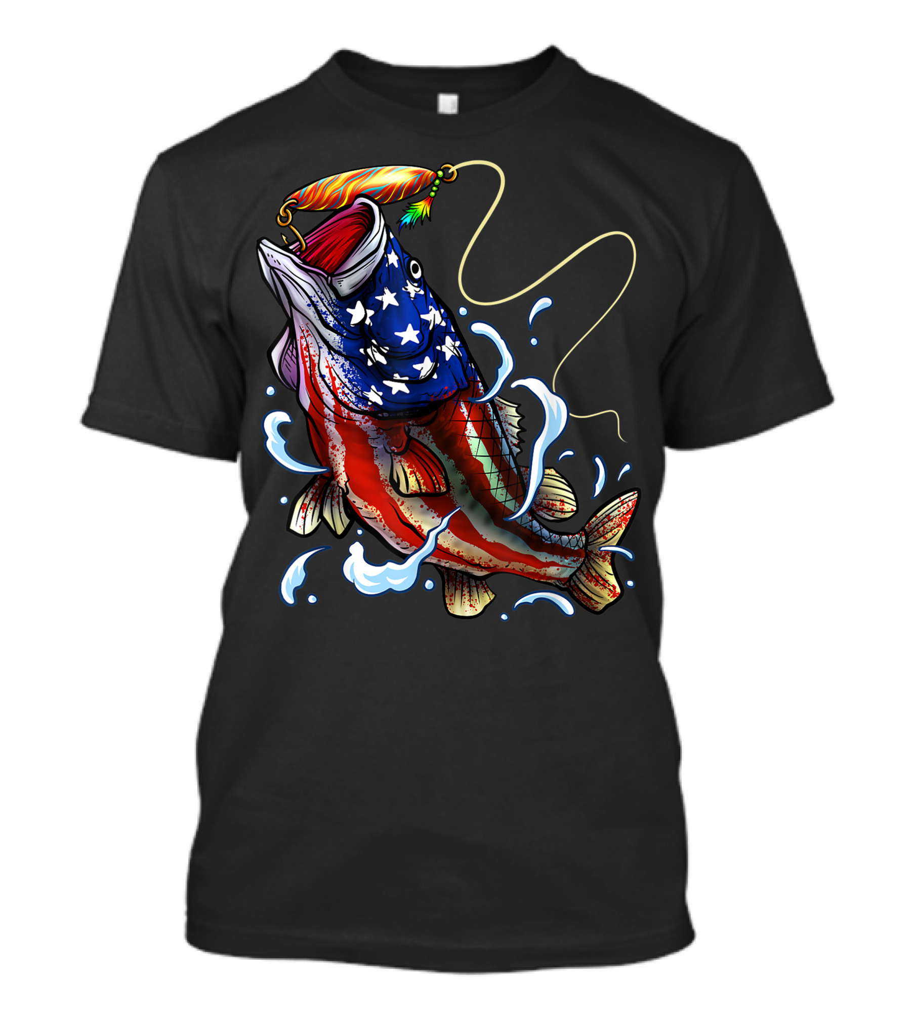 American Flag Bass Fishing Angler Dad Fish T-Shirt
