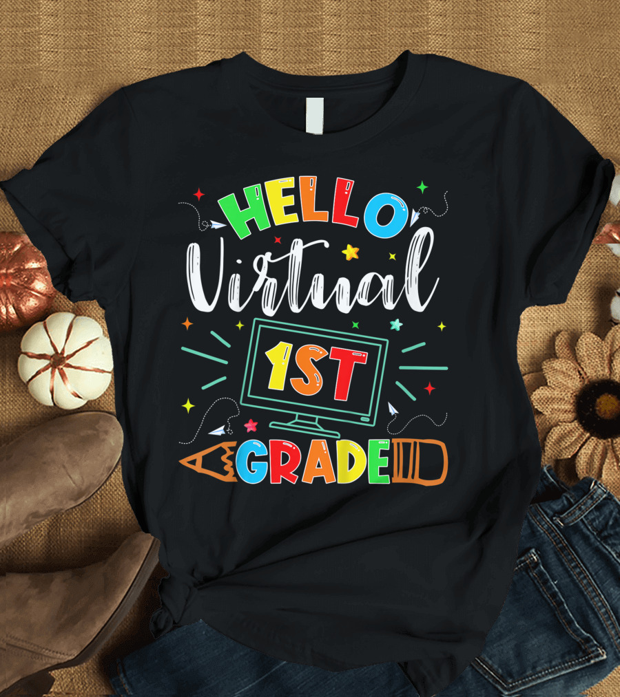 Hello Virtual 1st Grade Back To School Online Teaching T-Shirt