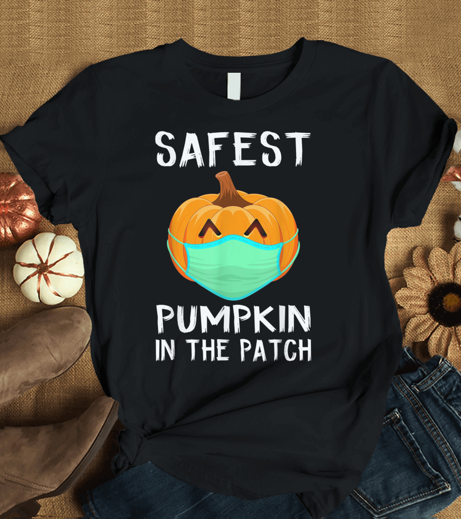 Safest Pumpkin In The Patch Halloween Costume With Face Mask T-Shirt