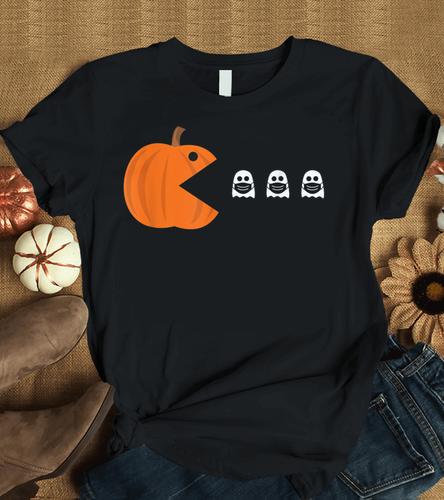 Pac-Man Pumpkin Eating Ghosts Funny Halloween Men's T-Shirt
