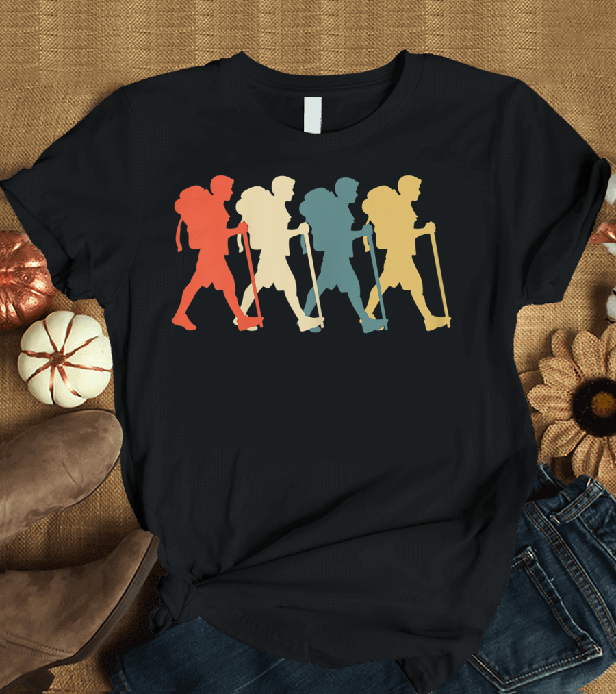 Hiker Vintage Retro Hiking Camping Silhouette Walking T-Shirt