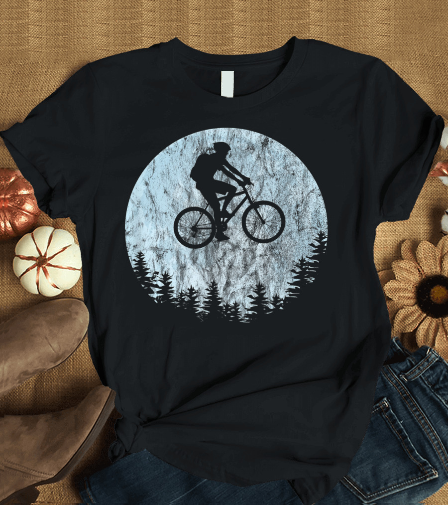 Mountain Bike Moon MTB Bicycle Rider Cycling Biking Forest T-Shirt