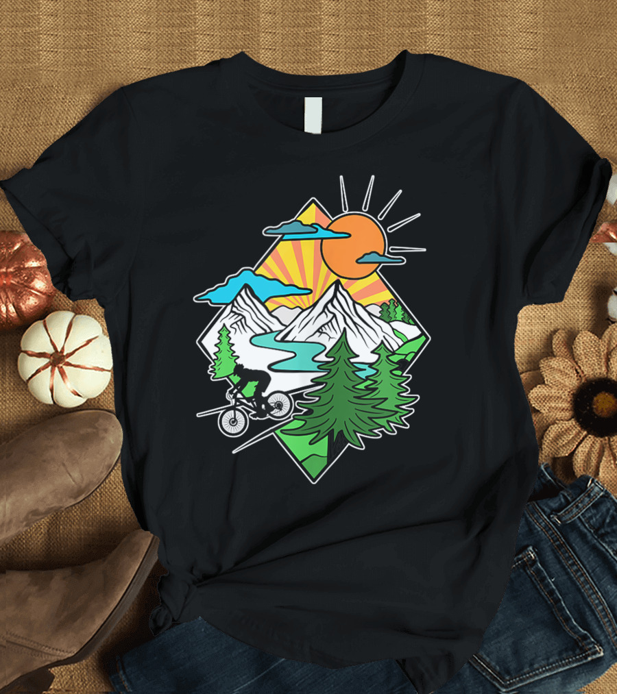 Mountain Biking Retro MTB Nature Adventure Downhill Trail Riding in Mountain Landscape T-Shirt