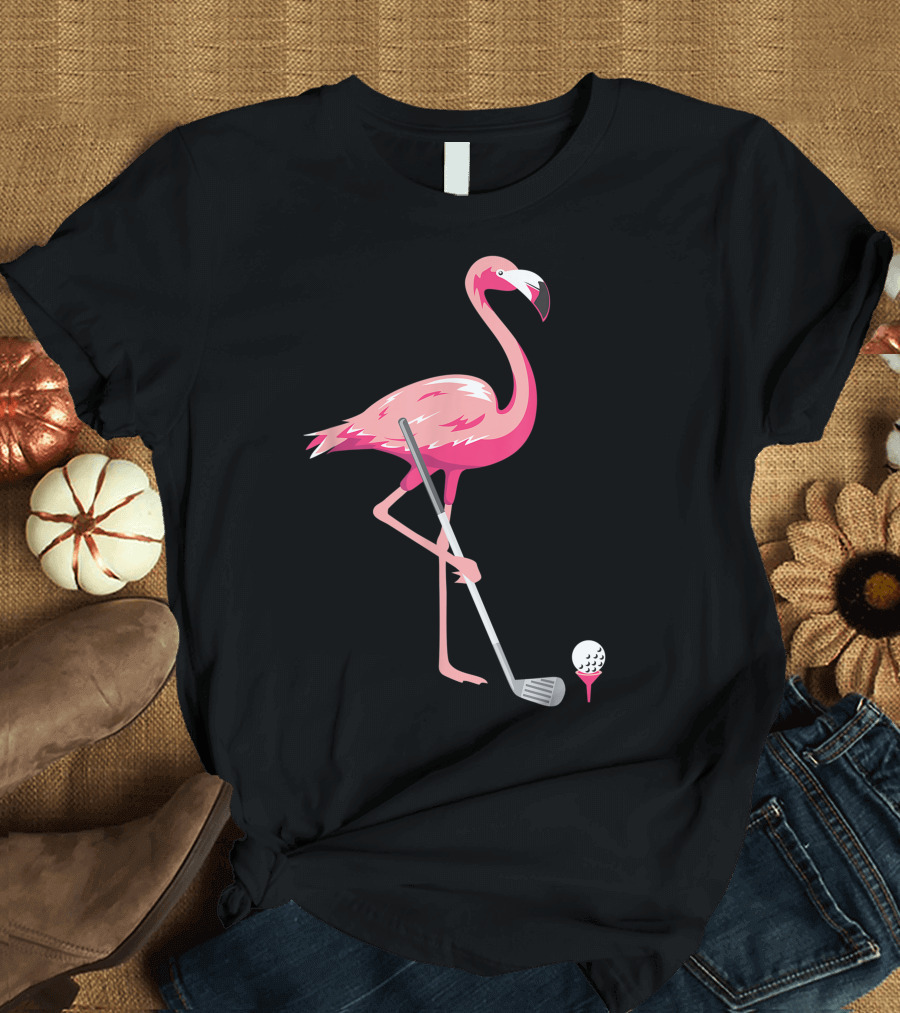 Funny Flamingo Bird Golf Player Best Swing Tee Golf Ball T-Shirt