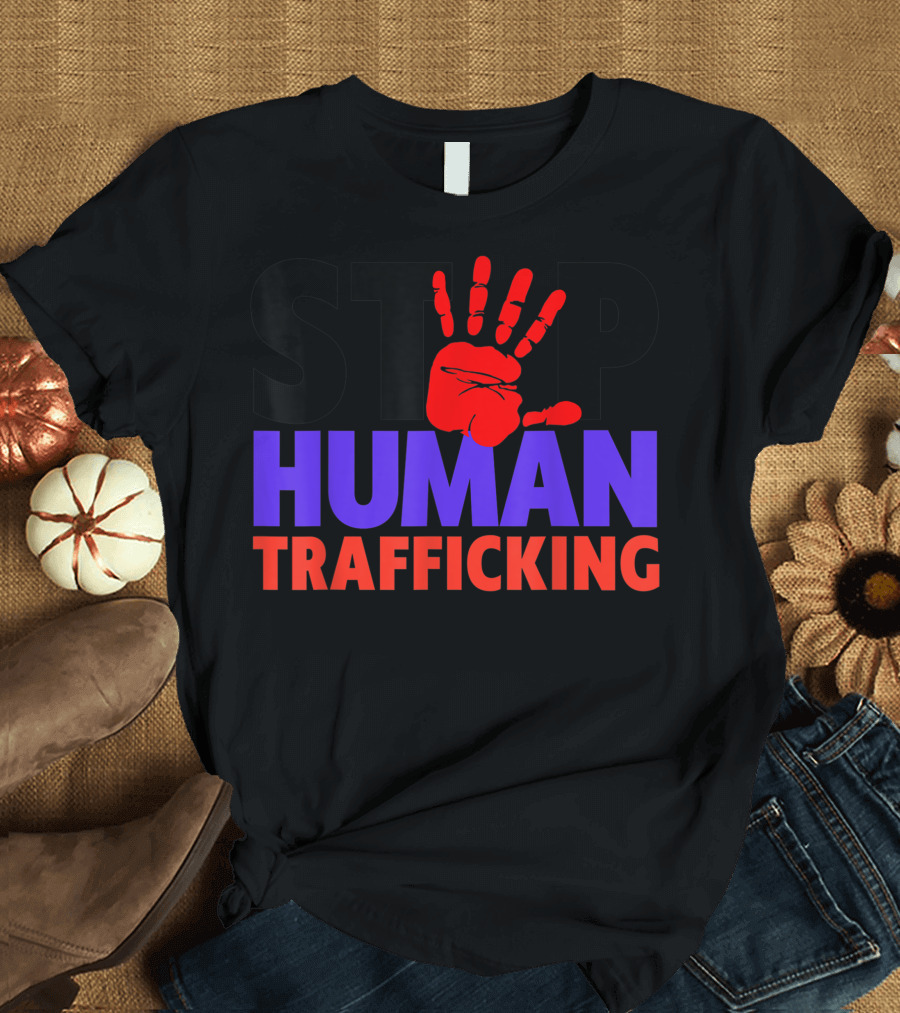 Stop Human Trafficking Red Handprint Awareness T-Shirt