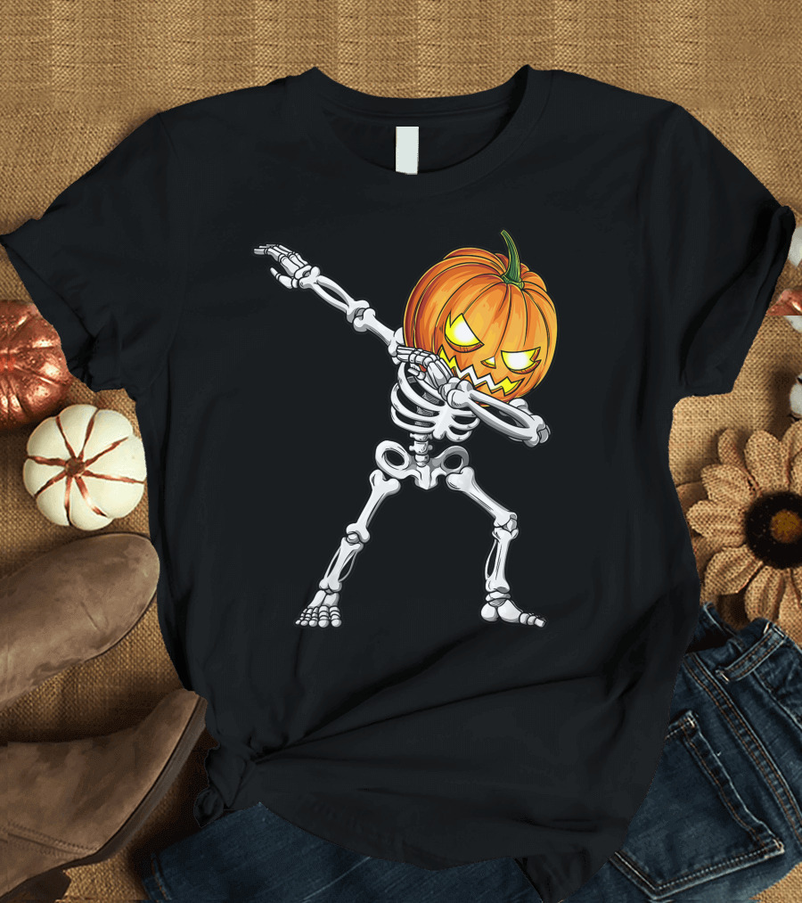 Dabbing Skeleton Pumpkin Halloween Best T-Shirt
