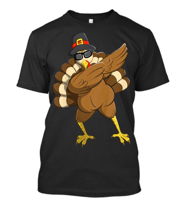 Happy Thanksgiving Day Family Funny Dab Turkey With Pilgrim Hat T-Shirt