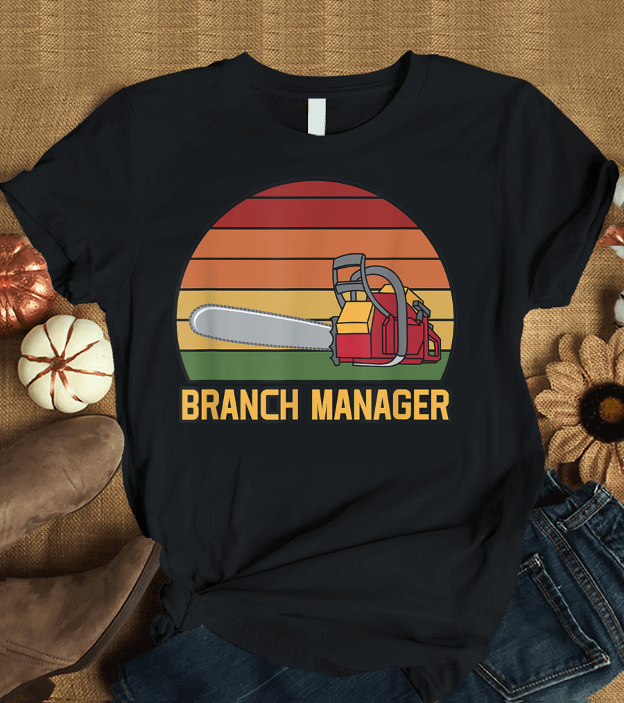 Funny Vintage Chainsaw Branch Manager Lumberjack Logger Retro Stripe T-Shirt