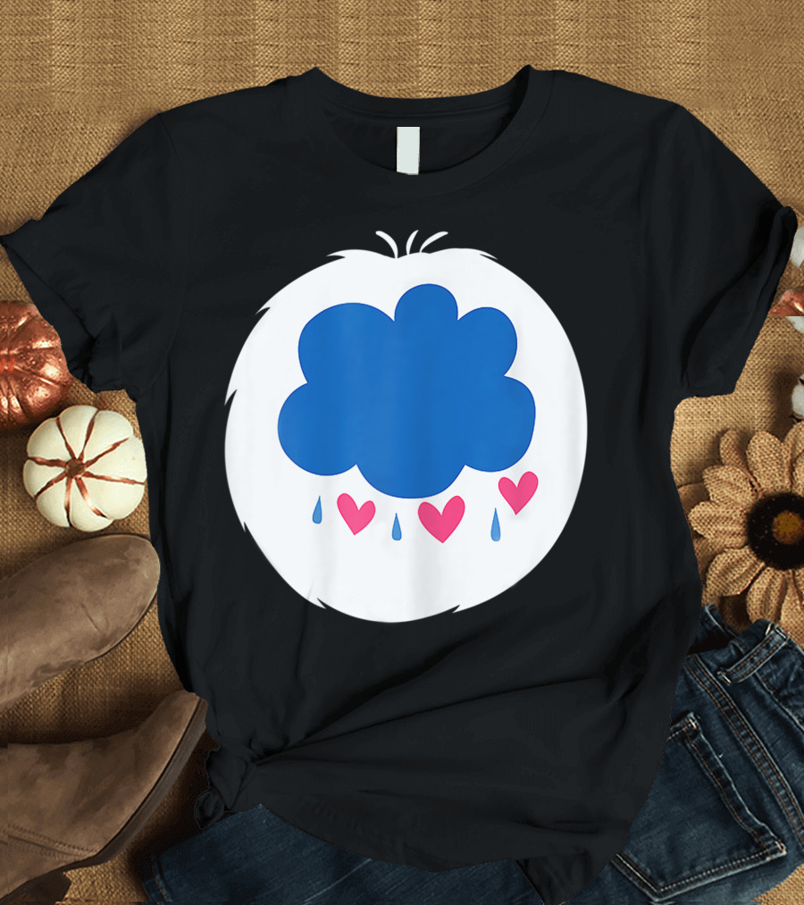 Grumpy Care Bear Blue Cloud with Hearts and Raindrops T-Shirt