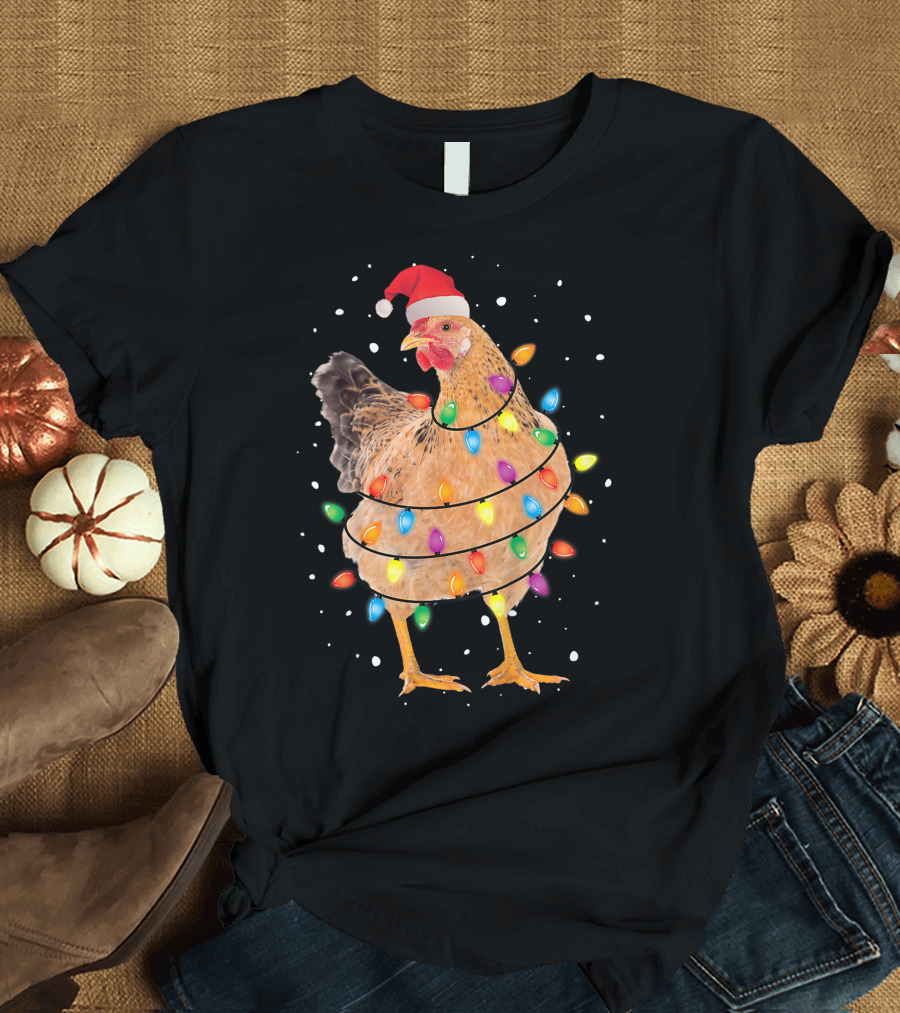 Christmas Lights Chicken Santa Funny Xmas Tree Festive Holiday T-Shirt