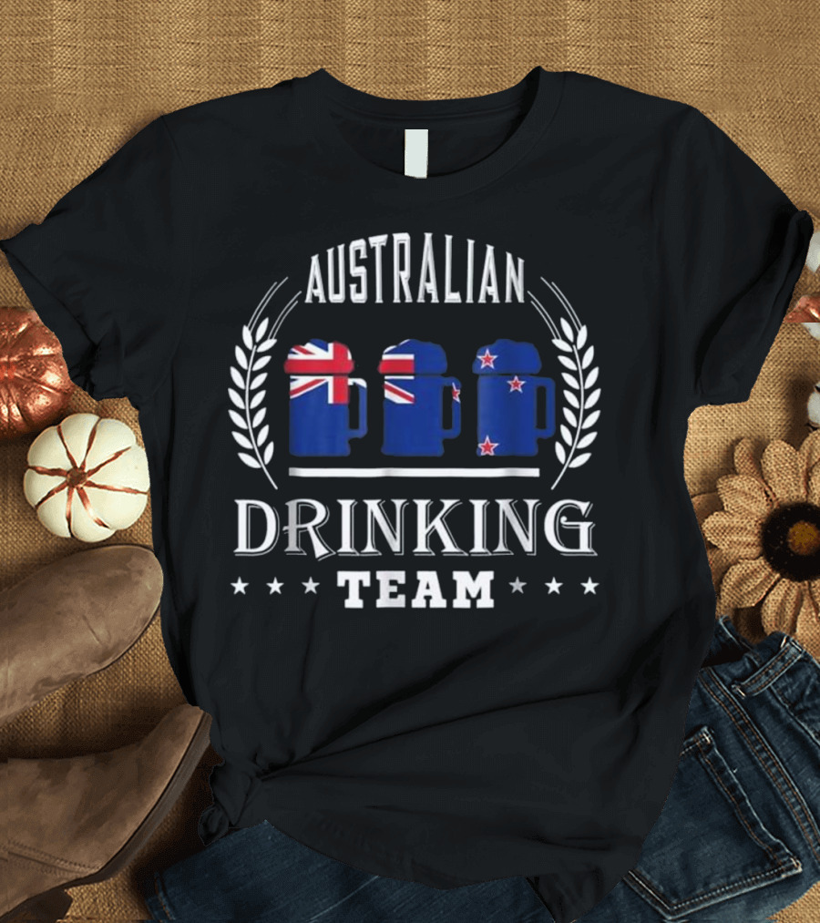Australian Drinking Team Beer Mugs with Australian and New Zealand Flags T-Shirt