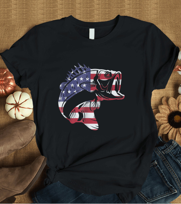 T-Shirt: Patriotic American Flag Bass Fishing for Bass Fisherman T-Shirt Patriotic American Flag Bass Fishing for Bass Fisherman T-Shirt