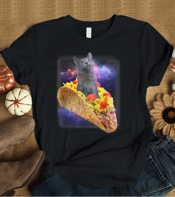 T-Shirt: Galaxy Cat with Taco Spaceship Adventure T-Shirt Galaxy Cat with Taco Spaceship Adventure T-Shirt