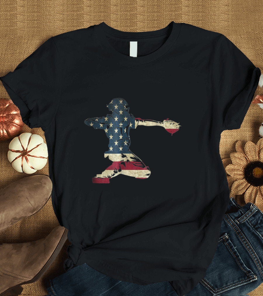 American Flag Baseball Catcher Tribute USA Gear T-Shirt