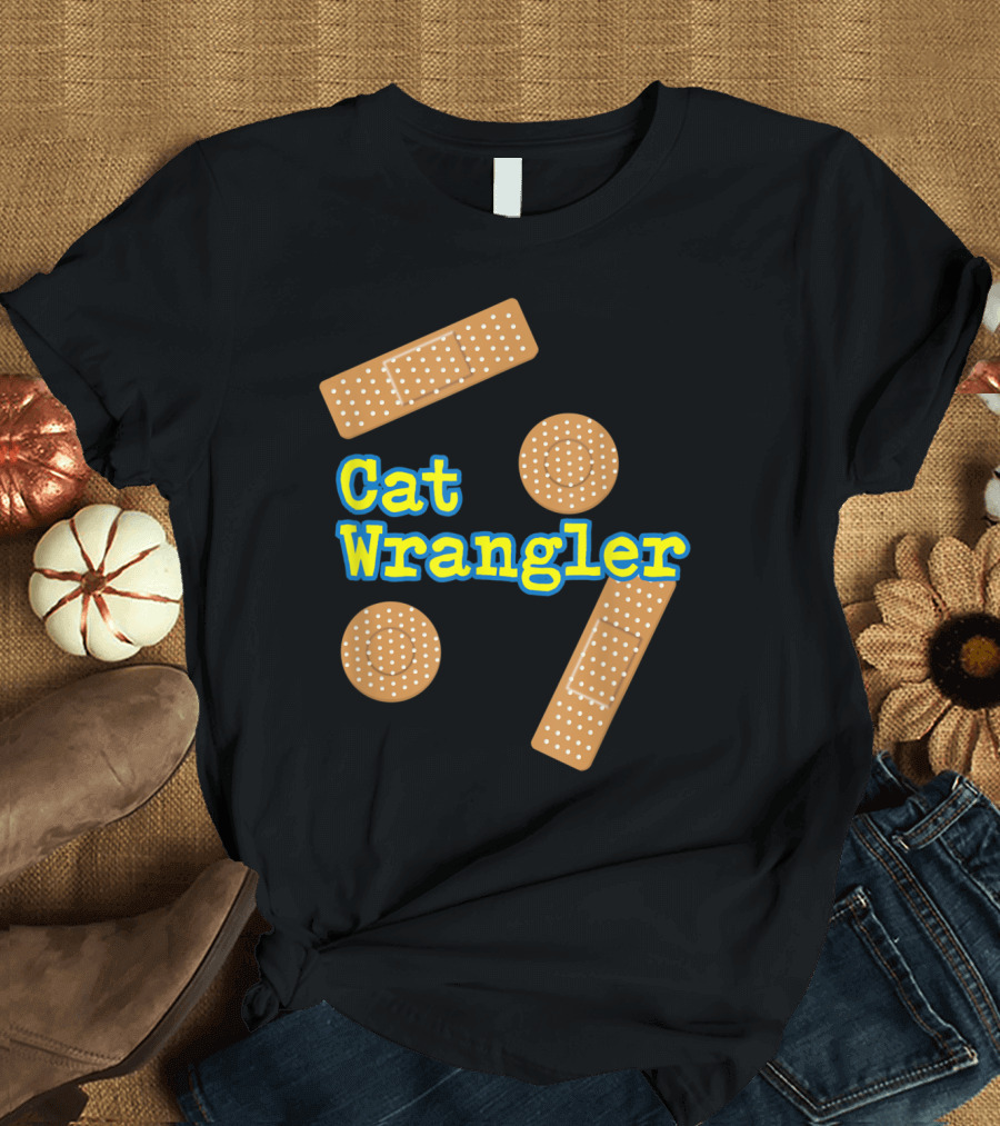 Cat Wrangler Bandage Humor with Dot T-Shirt