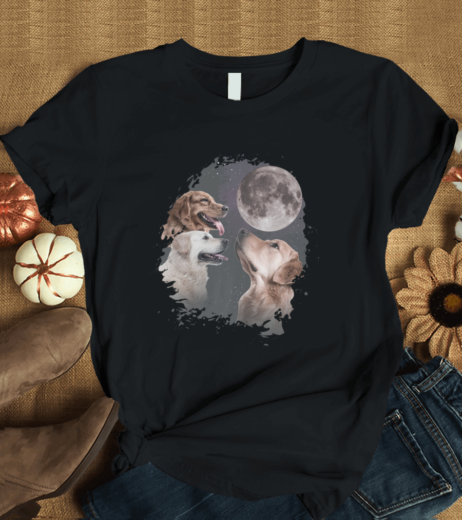 Funny Three Golden Retriever Moon Wolf Parody with Night Sky T-Shirt