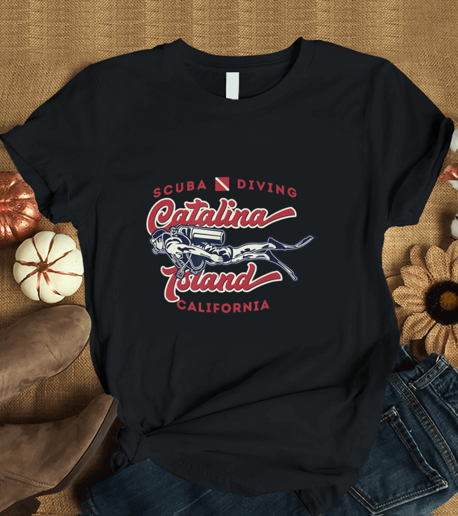 Catalina Island California Scuba Diving with Diver and Flag T-Shirt