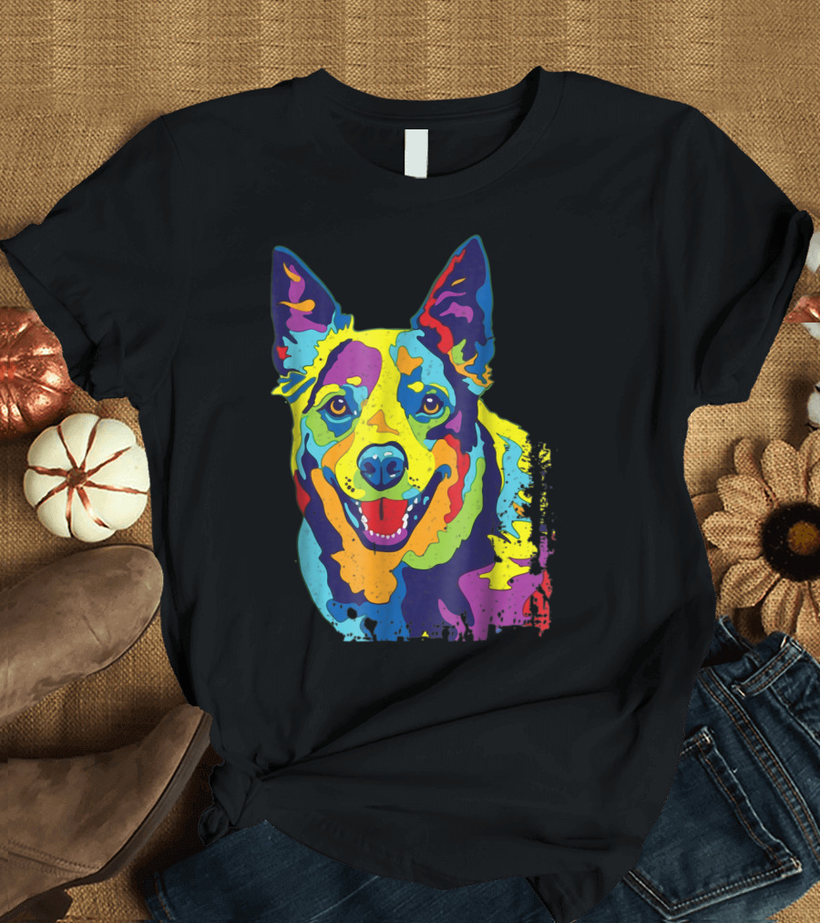 Colorful Australian Cattle Dog Face Vibrant Pop T-Shirt