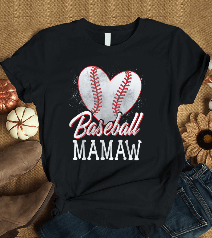 Baseball Mamaw Heart-Shaped Baseball Stitches T-Shirt