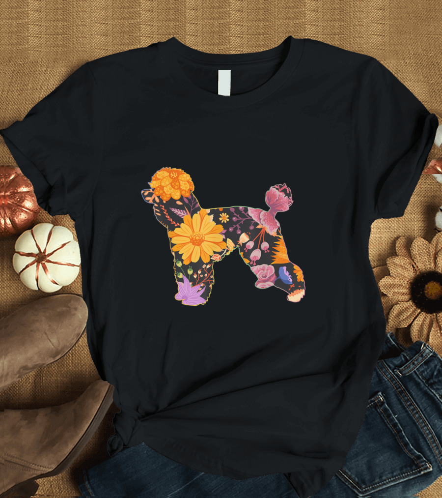 Floral Vintage Flower Poodle Artful T-Shirt