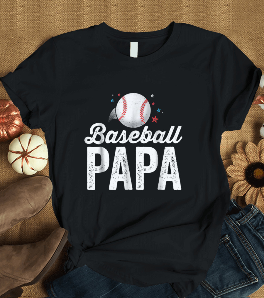 Baseball Papa Dad Father Gra Stars and Baseball T-Shirt