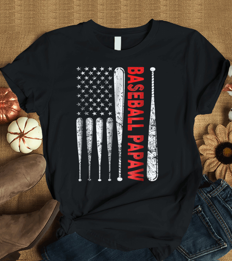 Patriotic Baseball Papaw USA Flag with Vintage Bats T-Shirt