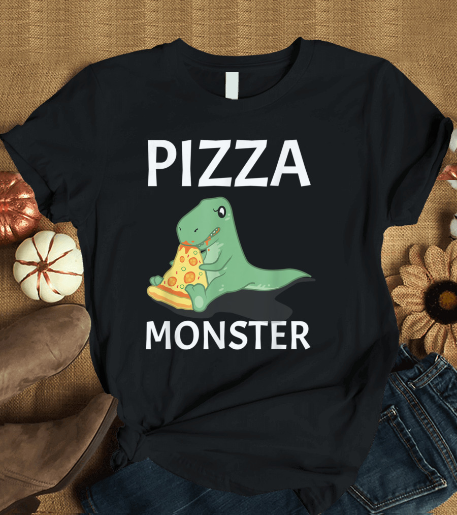 Pizza Dinosaur Monster Eating Slice T-Shirt