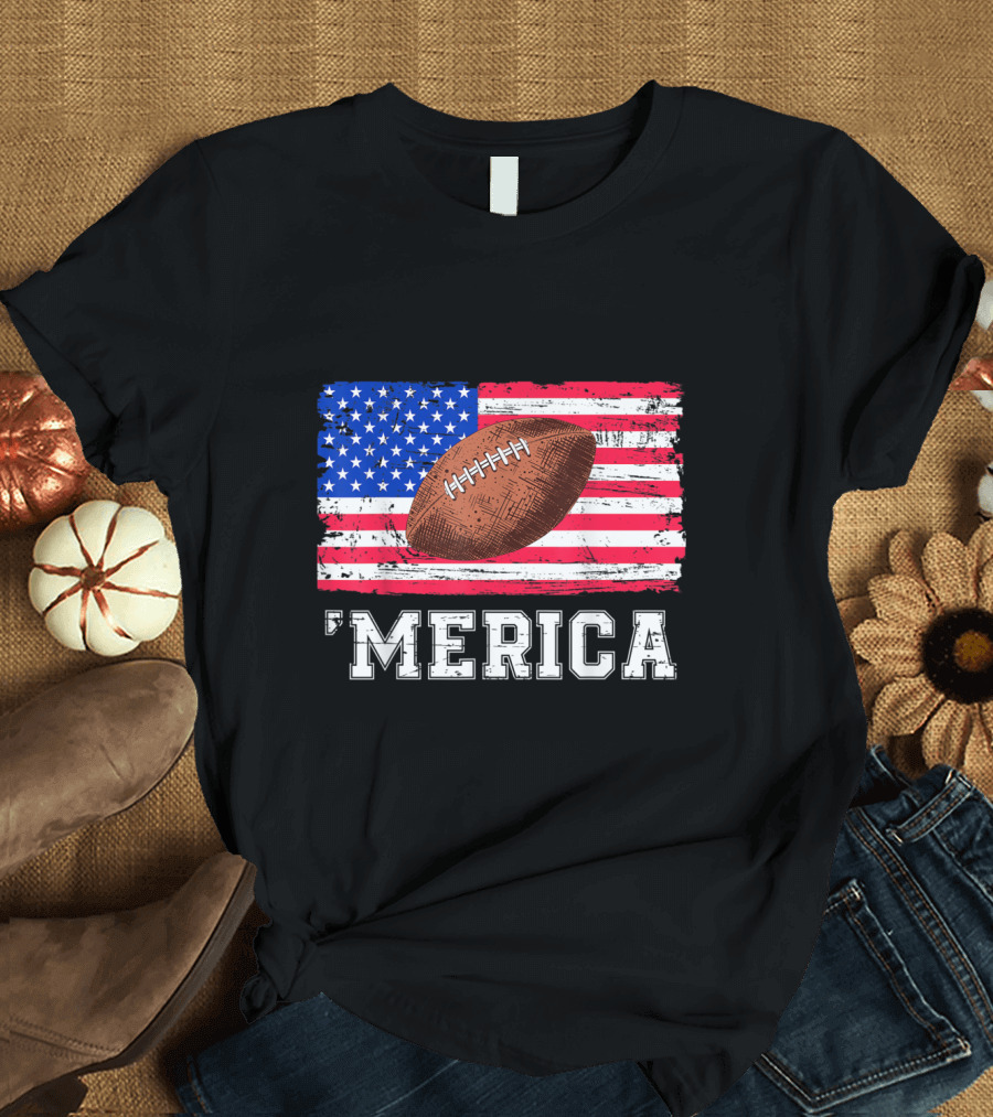 'Merica Football American Flag Grunge T-Shirt