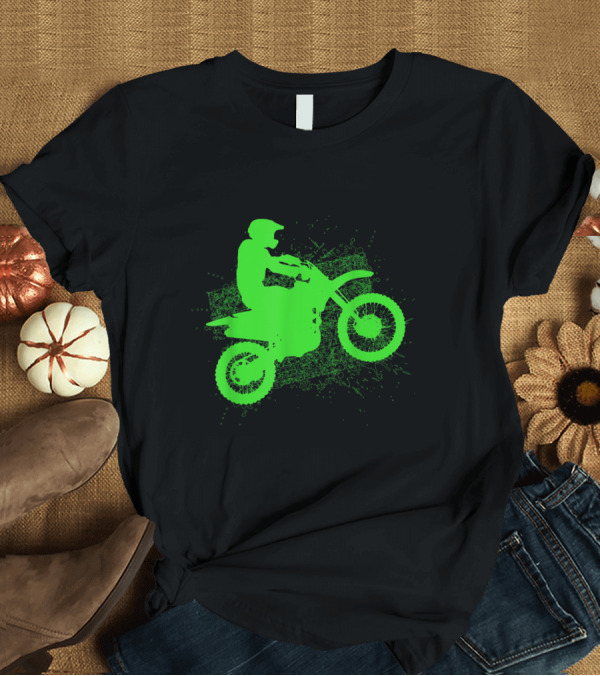 T-Shirt: Neon Green Dirt Bike Rider Jump with Tire Tracks T-Shirt Neon Green Dirt Bike Rider Jump with Tire Tracks T-Shirt