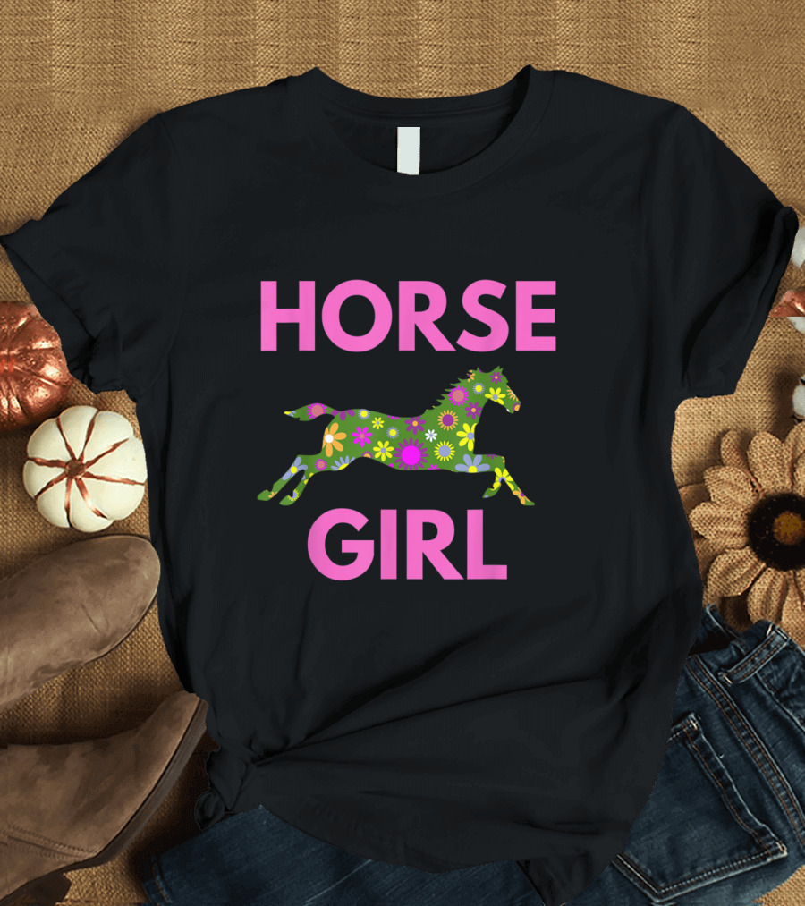 Horse Girl Floral Patterned Horse T-Shirt