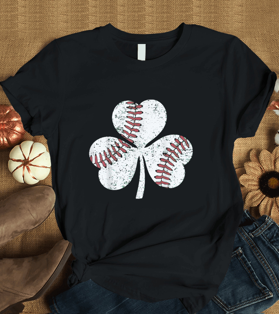 Clover Baseball Stitching Icon Symbolizing Sport and Luck T-Shirt