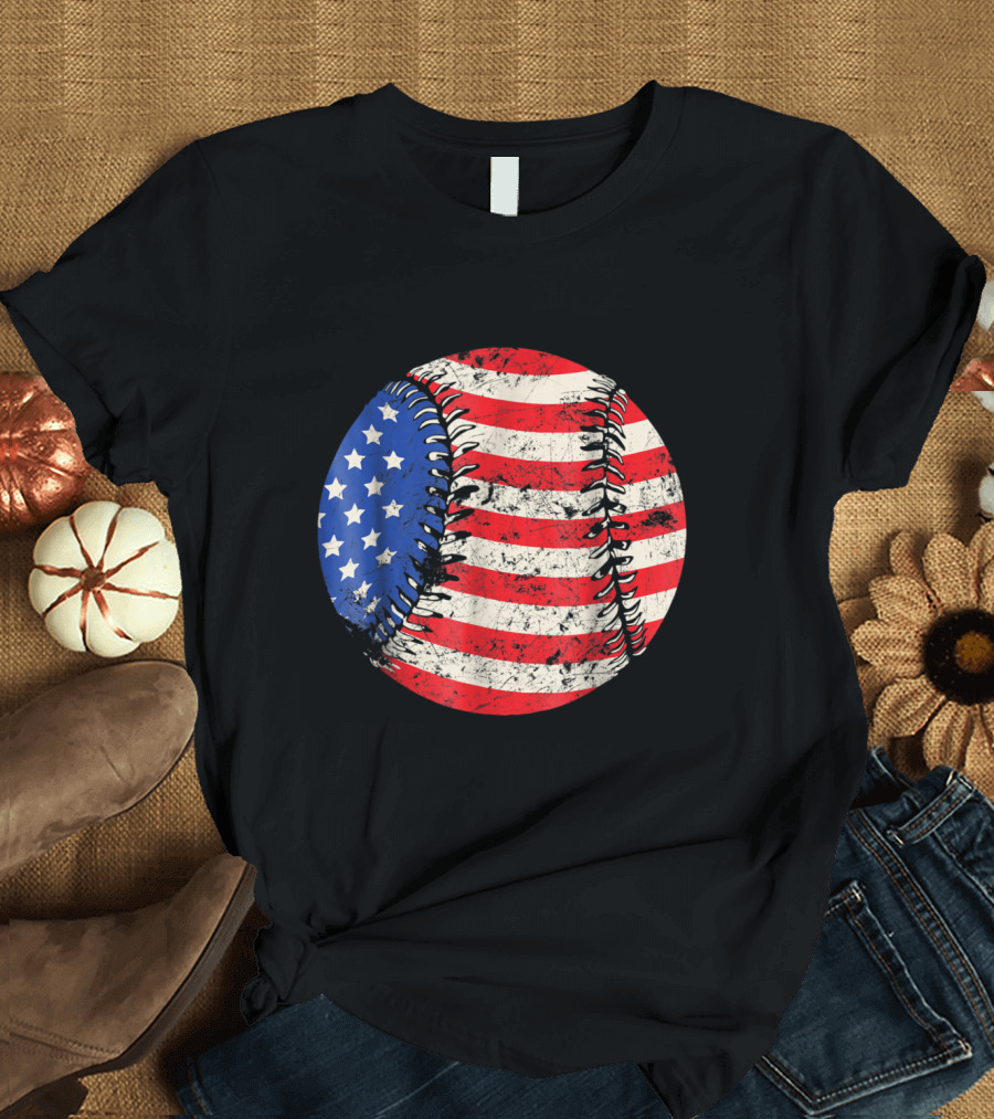 Patriotic Baseball with U.S. American Flag Stars and Stripes July 4th T-Shirt