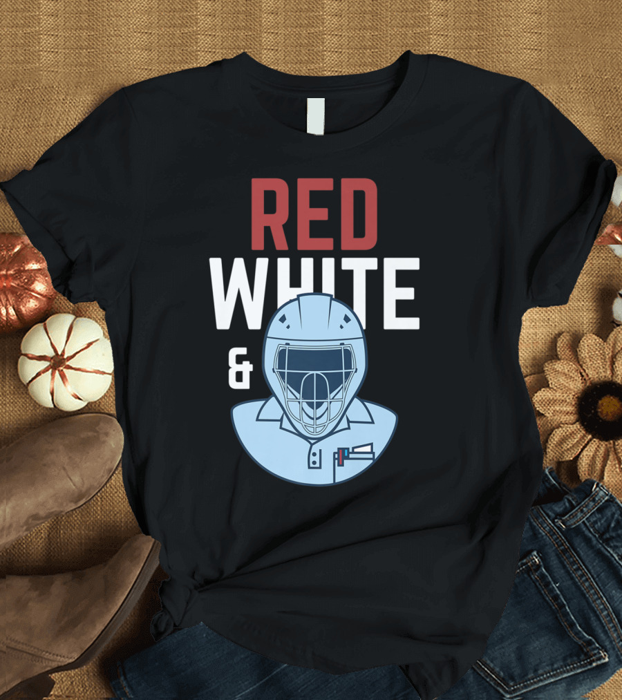 Red White and Blue Baseball Umpire Helmet T-Shirt