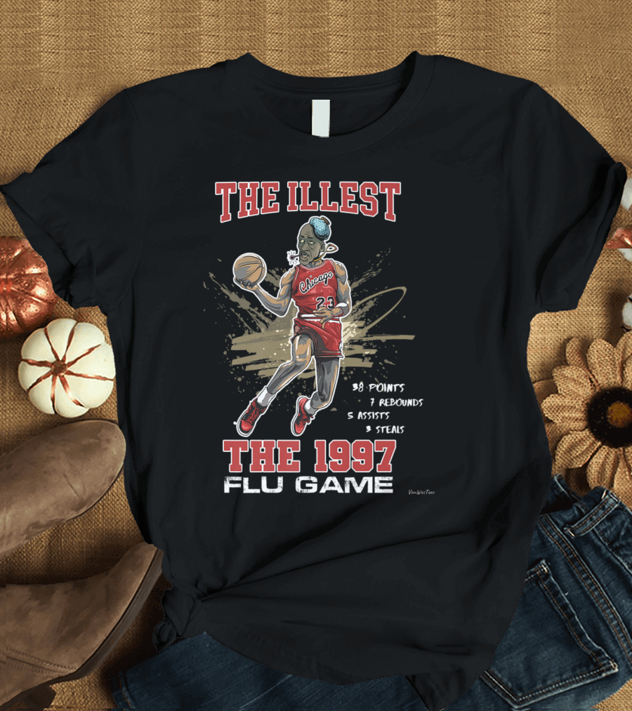 The Illest Chicago 1997 Flu Game Jordan Basketball 38 Points 7 Rebounds 5 Assists 3 Steals T-Shirt