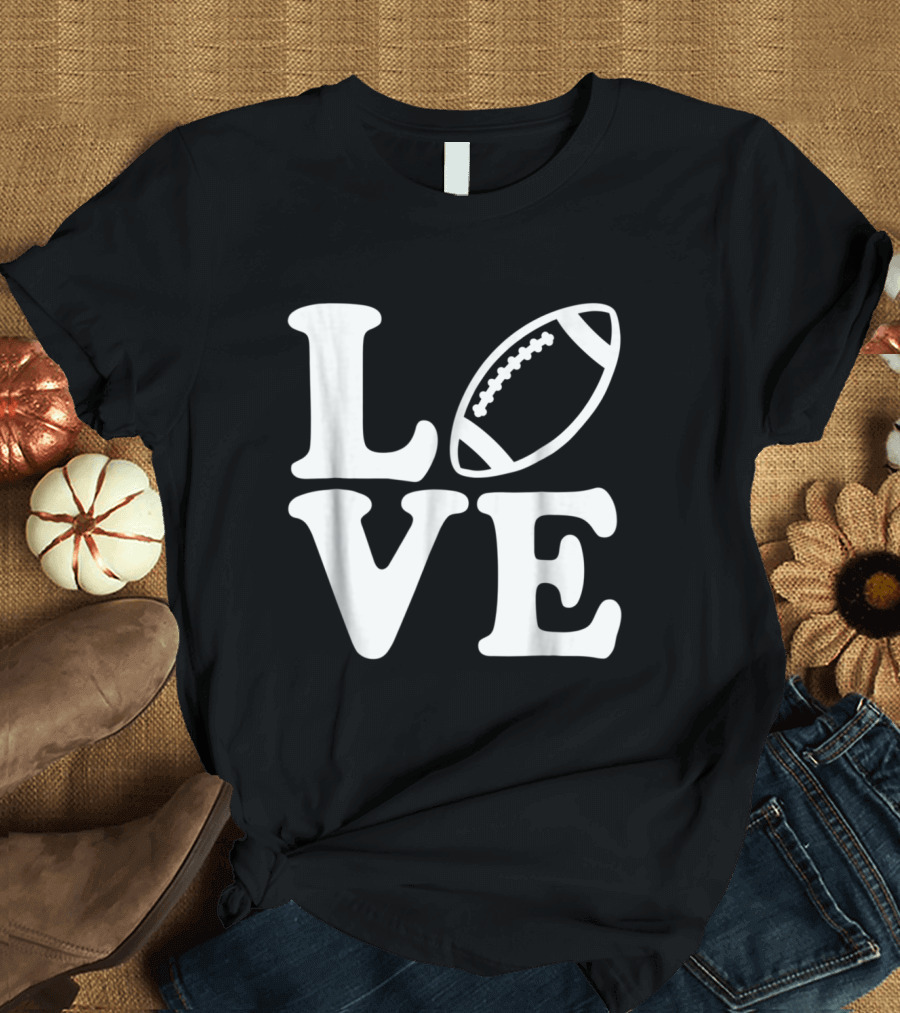 LOVE Football Icon Graphic with Stylized Football as Letter O T-Shirt