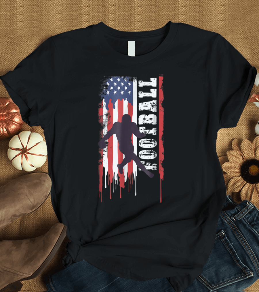Football Dripping Vintage American Flag T-Shirt