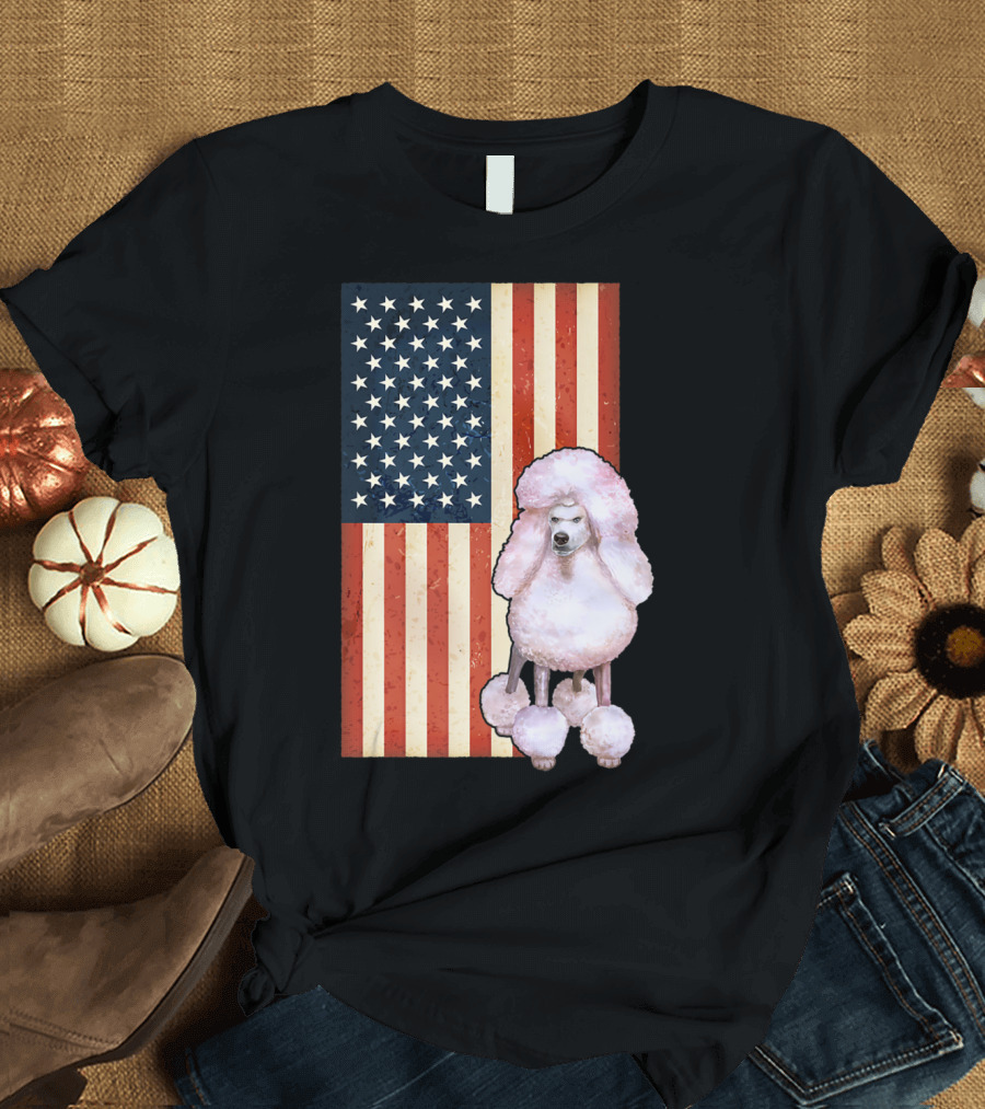 Patriotic USA Flag with Poodle 4th of July T-Shirt