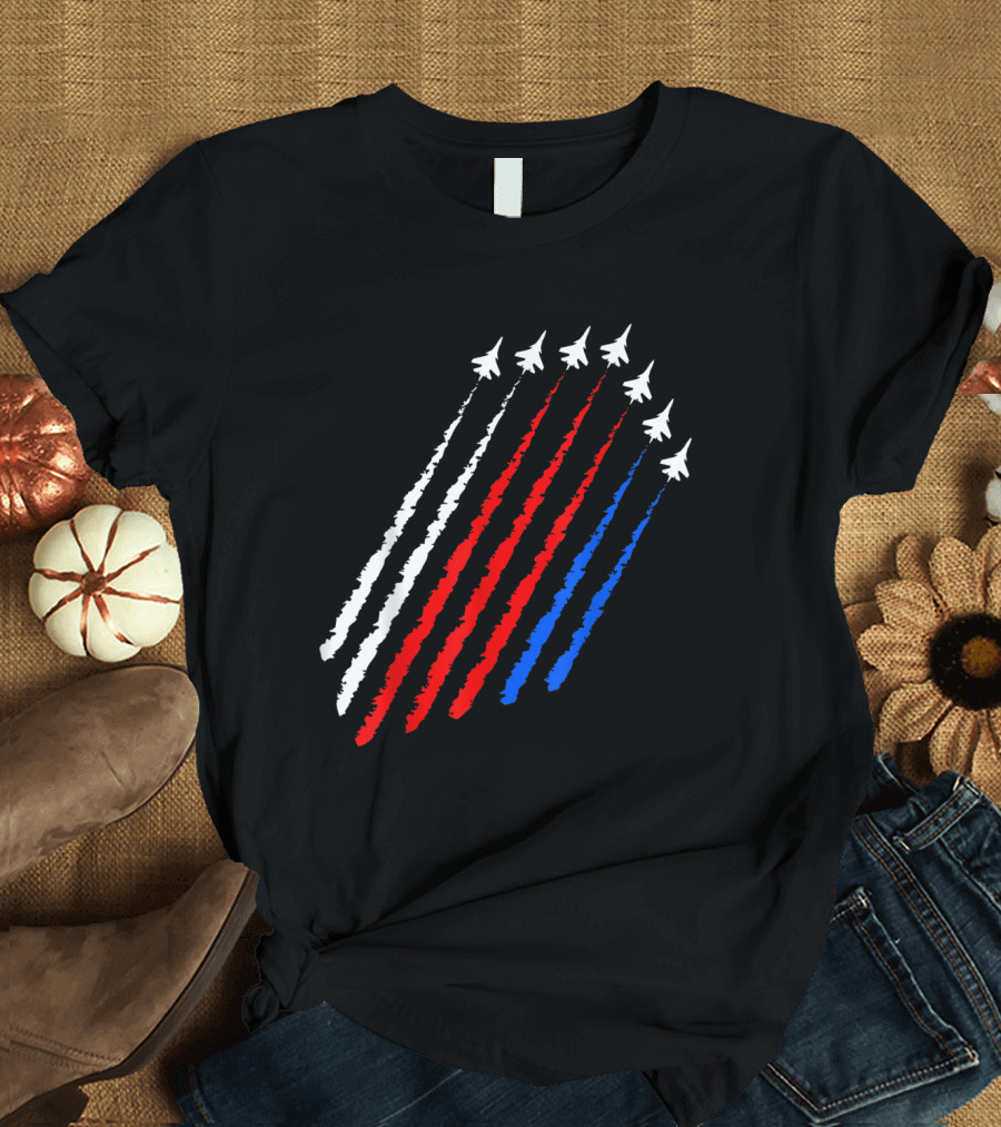 4th of July American Flag Jets with Red White Blue Fighter Plane Trails T-Shirt