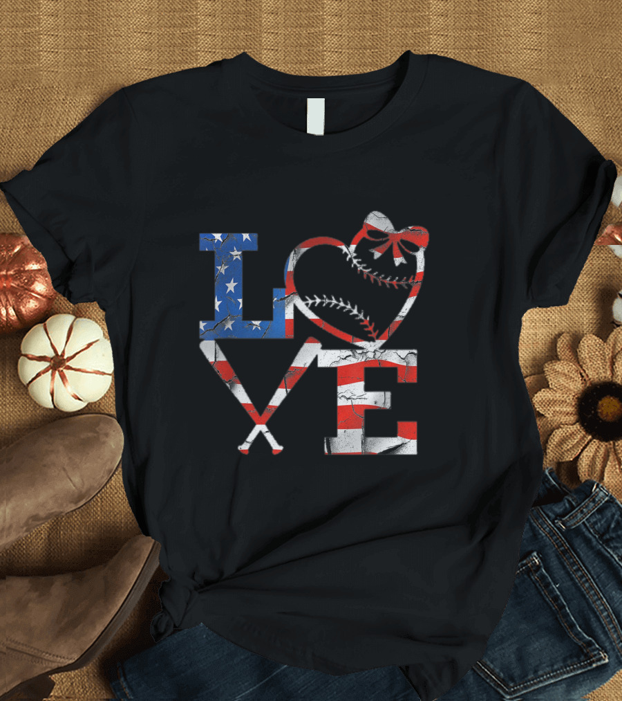 Love USA Patriotic Baseball 4th of July T-Shirt