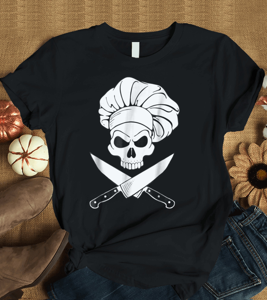 Chef Skull with Crossbones Knives and Chef Hat T-Shirt