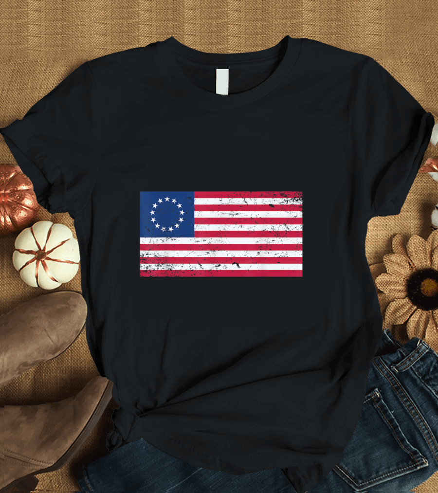 Distressed Betsy Ross American Flag Thirteen Stars T-Shirt